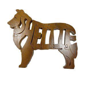 Shetland Sheepdog Sheltie Wooden Scroll Jigsaw Puzzle Figurine Art Wood USA Sign